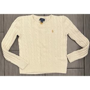 Polo Ralph Lauren Ivory Cable Knit Sweater Silver Thread Girls Medium 8/10